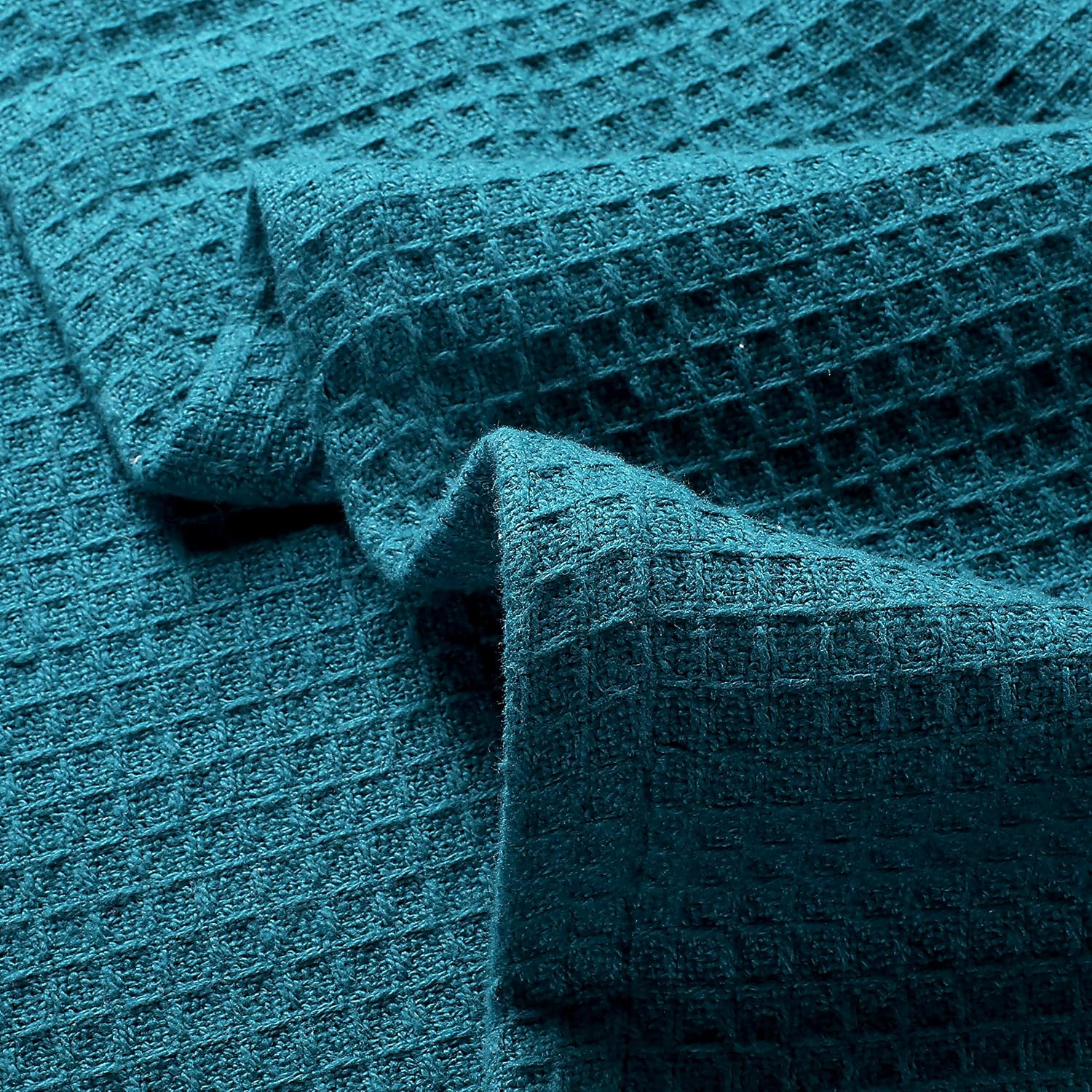 Glamburg 100% Cotton Thermal Bed Blanket, Soft Waffle, Queen Size, All Season, Navy Blue