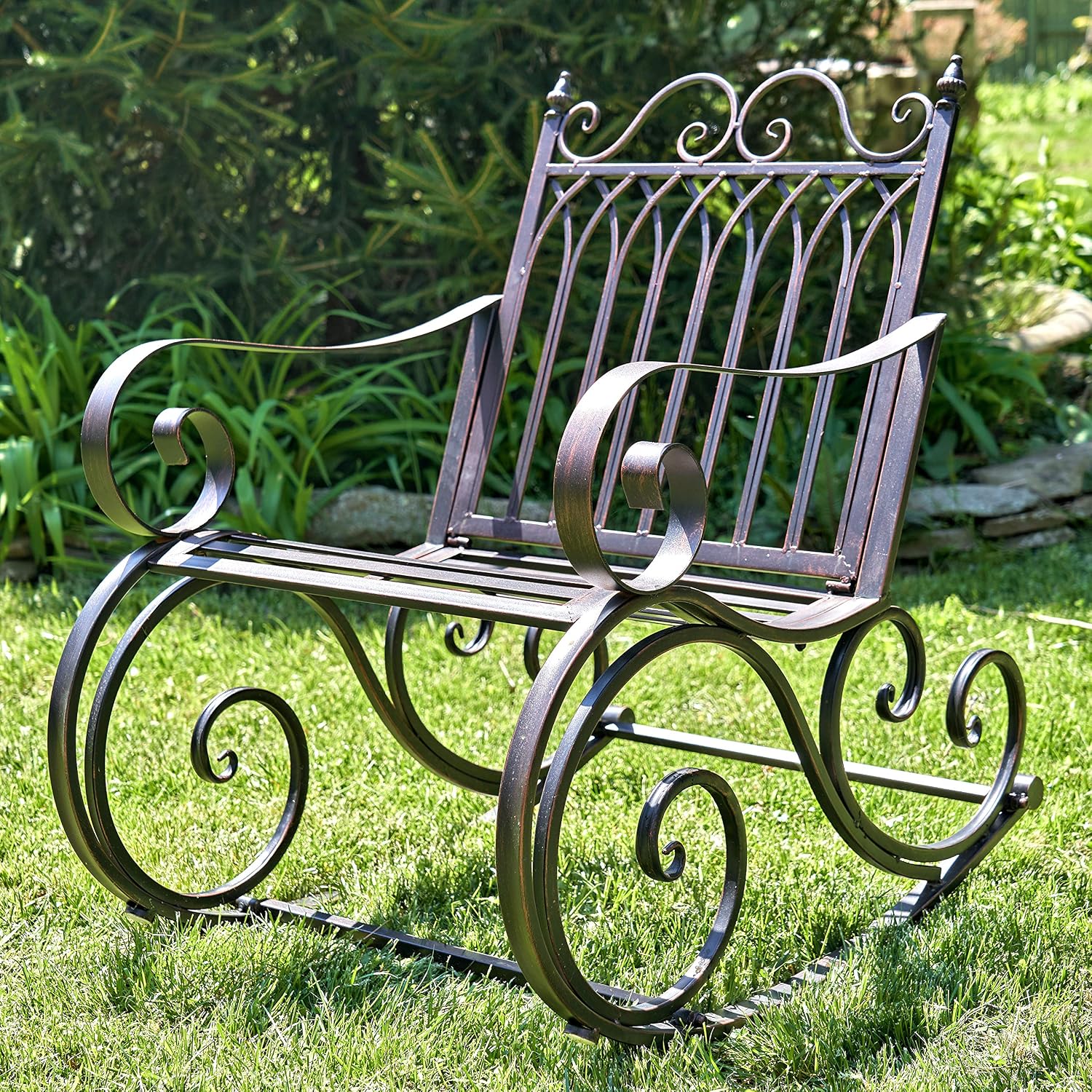 Zaer Ltd. Outdoor Metal Rocking Arm Chair (Arm Chair, Antique White)