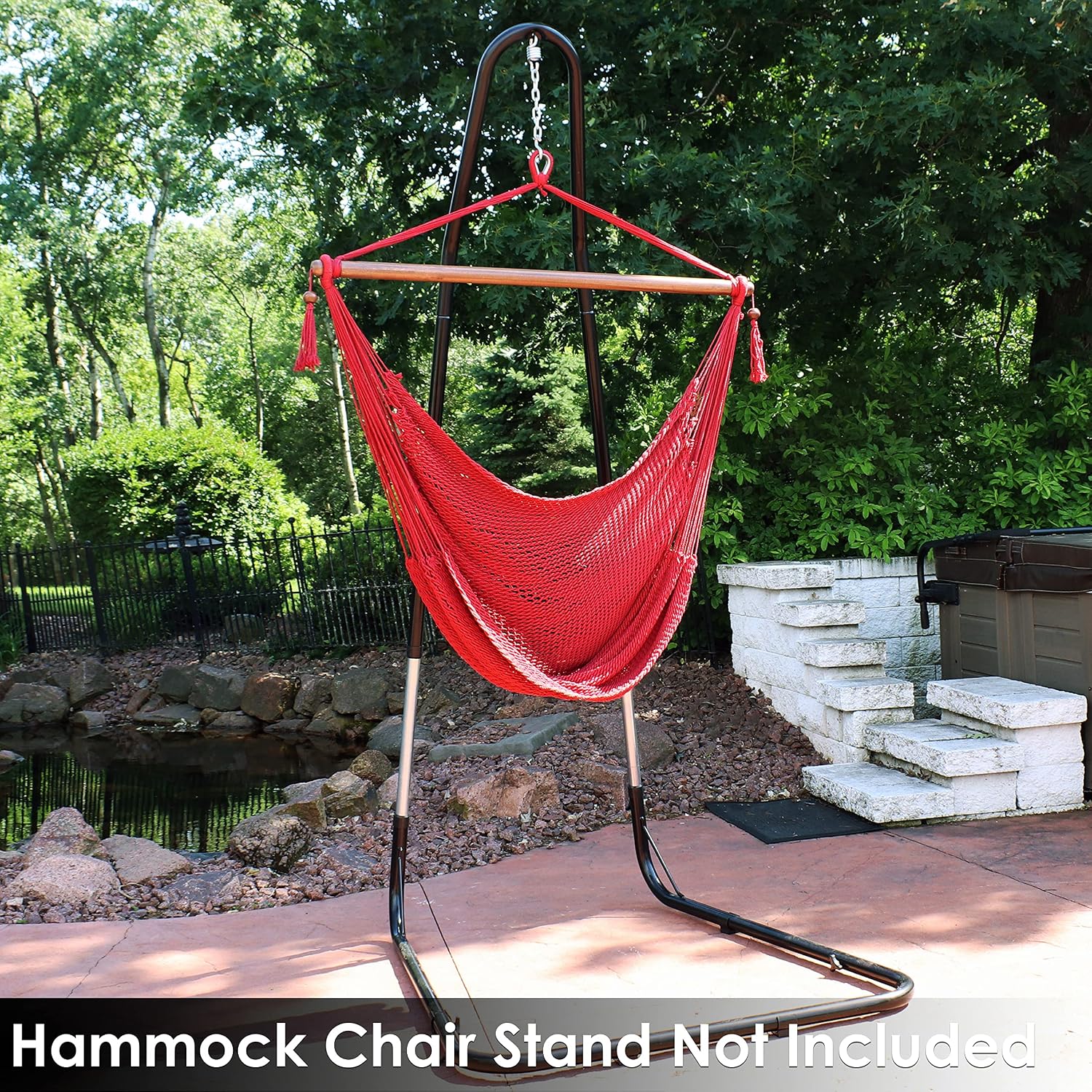 Sunnydaze Hanging Hammock Chair Swing for Patio, Caribbean, Tan | 300 lb Capacity, Wooden Spreader Bar, Woven Polyester, Hang From a Tree, Hammock Chair Stand, or Ceiling, Hammock Swing Chair