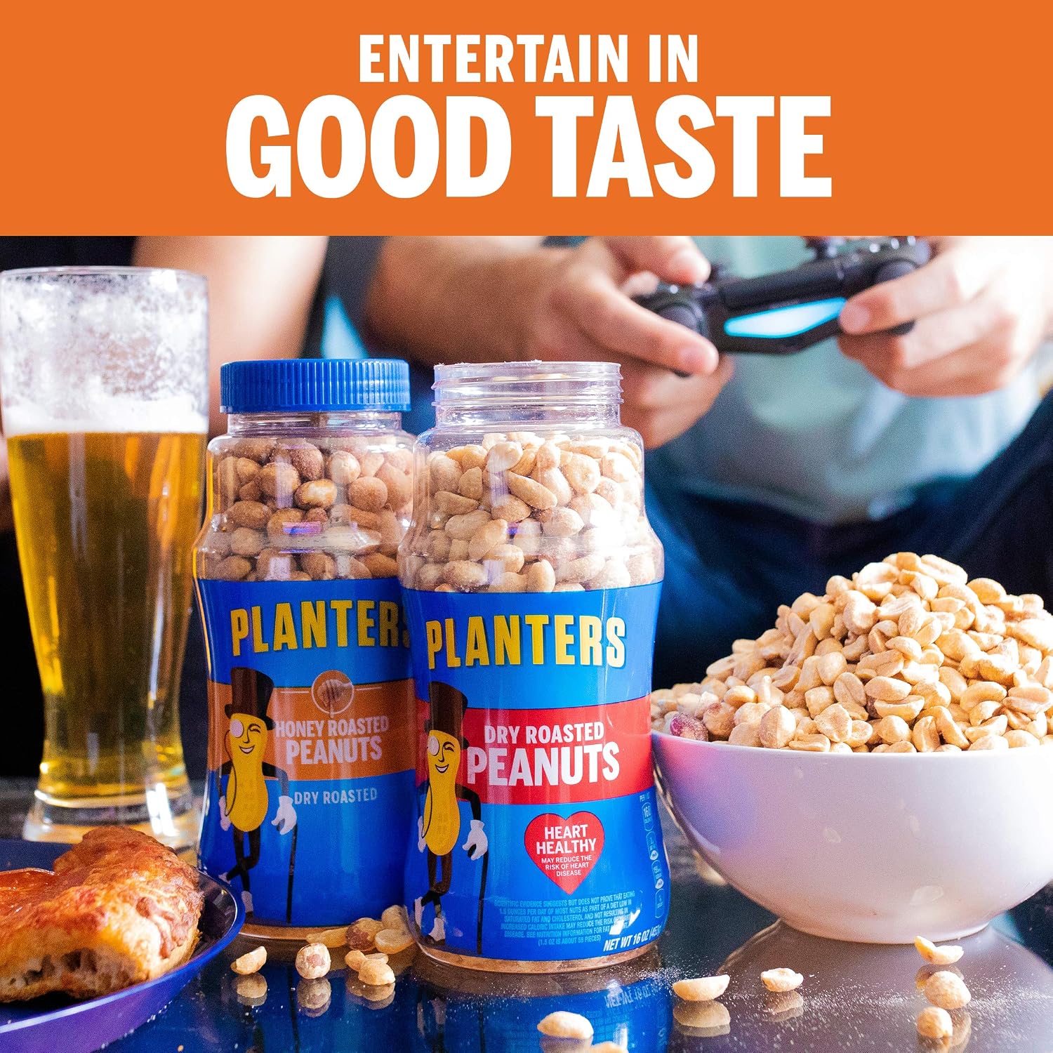 PLANTERS Honey Roasted Peanuts, Plant Based Protein Snacks, 16 Oz (1 Ct) | Roasted Sweet & Salty Nuts. Kosher. Resealable Jar. Snacks for Adults. Party Mix, Party Snacks