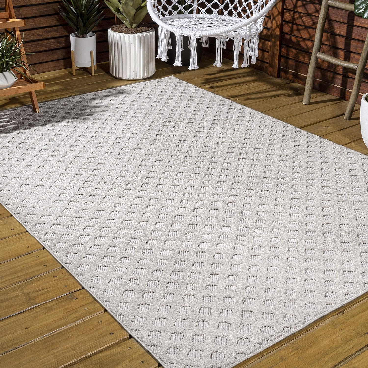 JONATHAN Y Mini-Diamond Trellis Indoor Outdoor Area Rug 3X5 White/Black, Rabat High-Low Pile for Backyard, Patio, Porch, Easy-Cleaning, High Traffic