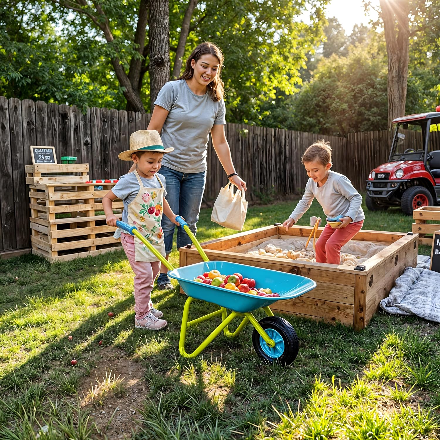 G & F Kids Metal Wheelbarrow, Child-Size Steel Garden Wheelbarrow for Toddlers & Kids, Sturdy Single-Wheel Design for Outdoor Play