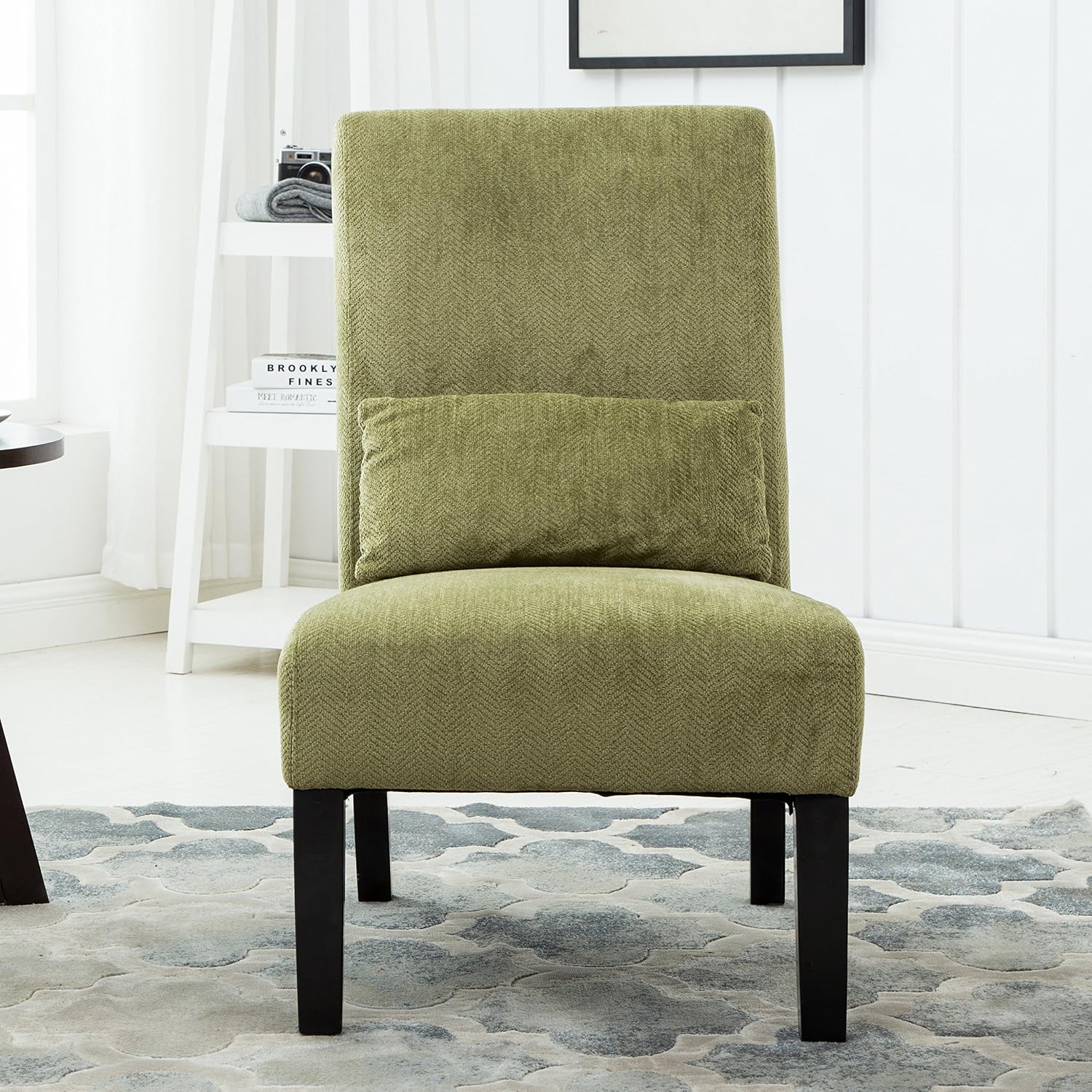Roundhill Furniture Pisano Teal Blue Fabric Armless Contemporary Accent Chair with Kidney Pillow