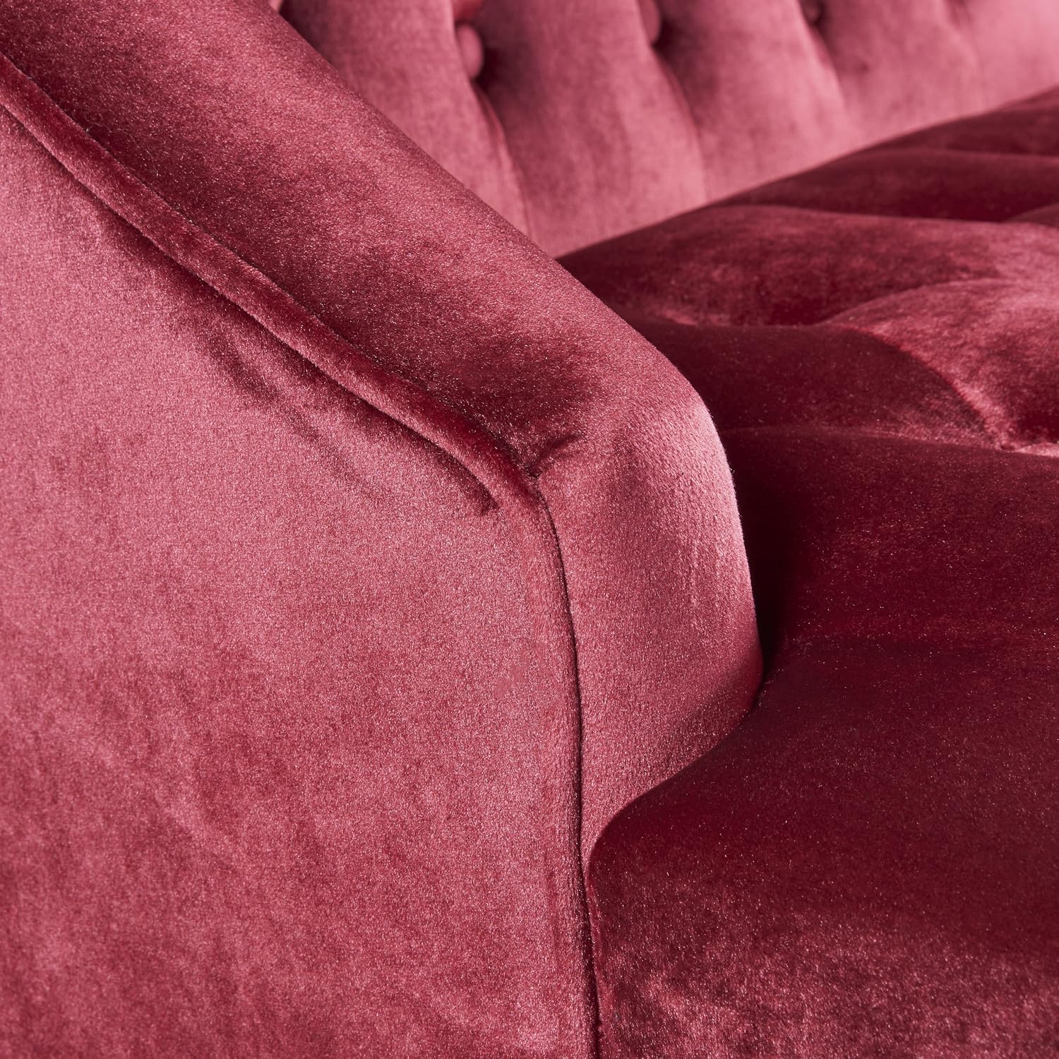 Christopher Knight Home GDFStudio Leona Modern Glam Tufted Velvet Wingback Loveseat, Wine and Dark Brown, 34.00 ''D x 50.25‘’W x 38.50'' H