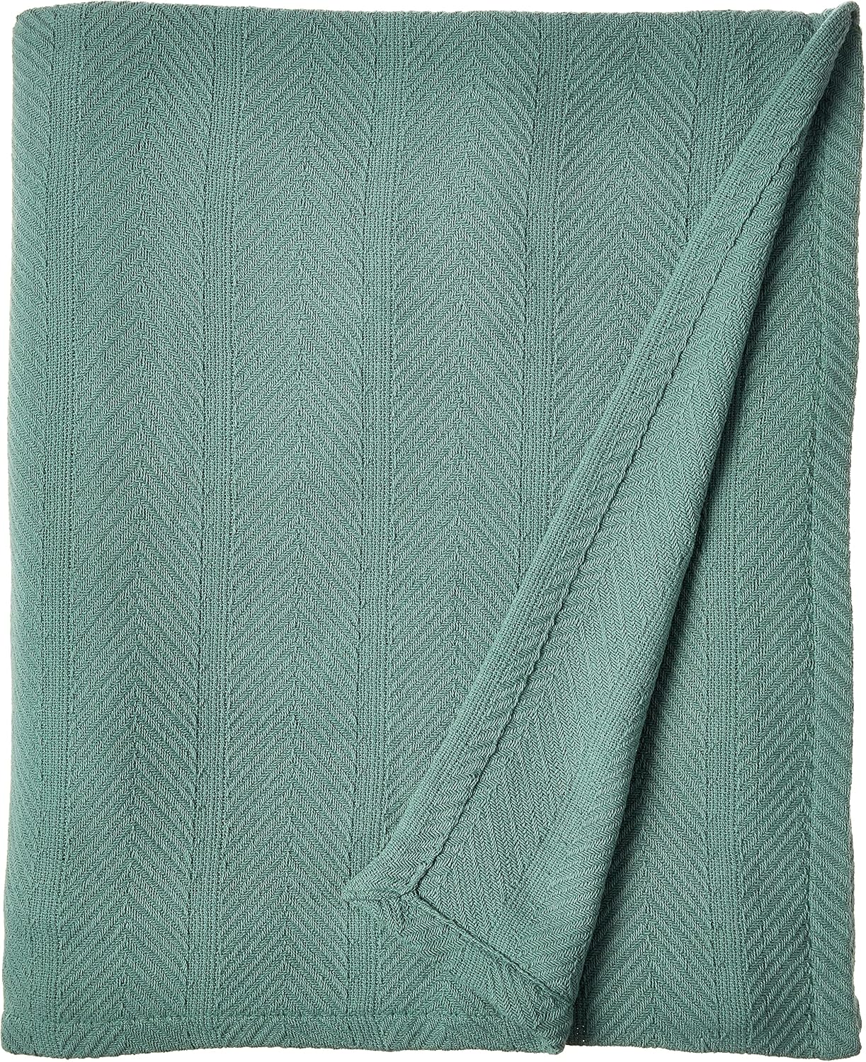 Eddie Bauer - Queen Size Blanket, 100% Soft Cotton Bed Blanket for Year Round Comfort, Throw Blanket for Couch or Bed (Herringbone Blue Stripe)