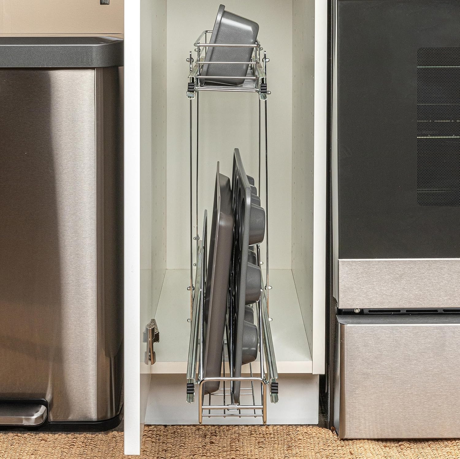 Household Essentials Glidez 2‑Tier Multipurpose Chrome‑Plated Steel Pull‑Out/Slide‑Out Under Cabinet Organizer, Chrome Finish