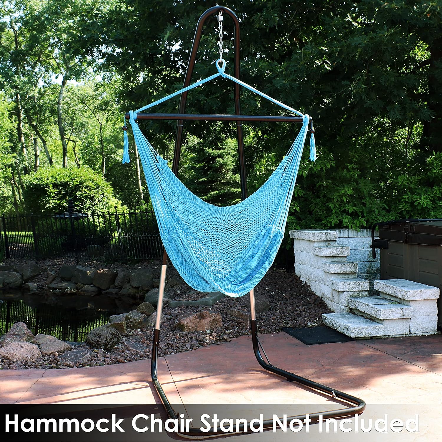 Sunnydaze Hanging Hammock Chair Swing for Patio, Caribbean, Tan | 300 lb Capacity, Wooden Spreader Bar, Woven Polyester, Hang From a Tree, Hammock Chair Stand, or Ceiling, Hammock Swing Chair