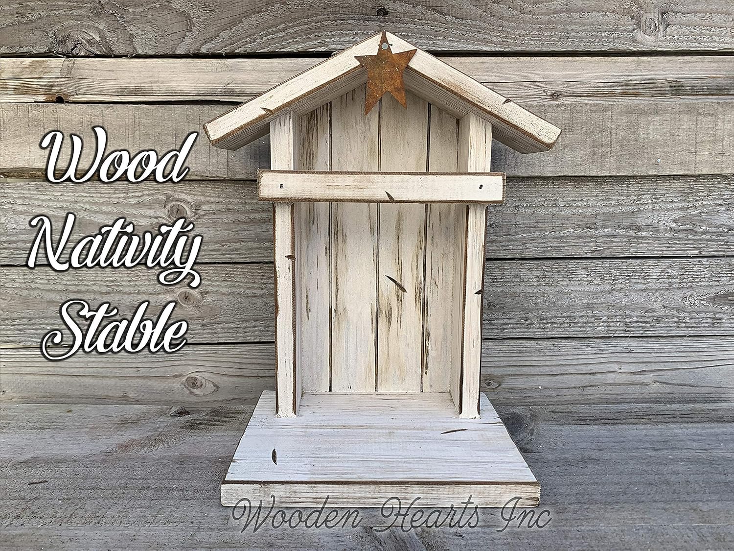 Stable Creche for Nativity Fireplace Mantle Wood (Fits Willow Tree Figures) *Christmas Decor Accessories Available- Personalized Sign Baby Manger