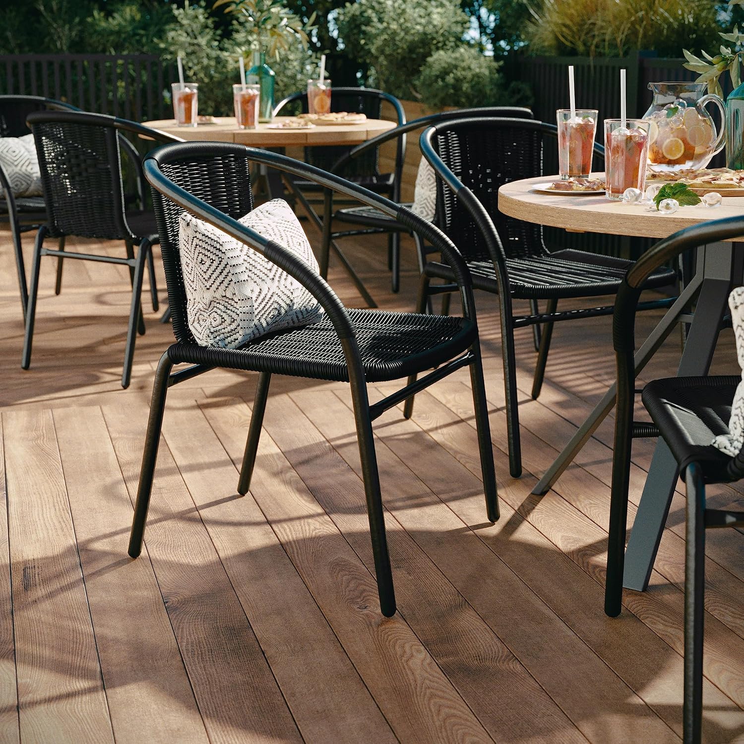 Flash Furniture Lila Modern Rattan Indoor/Outdoor Stackable Dining Chairs, Stacking Rattan Bistro Chairs for Patio or Restaurant, Set of 4, Brown | Commercial Grade, Indoor/Outdoor Use