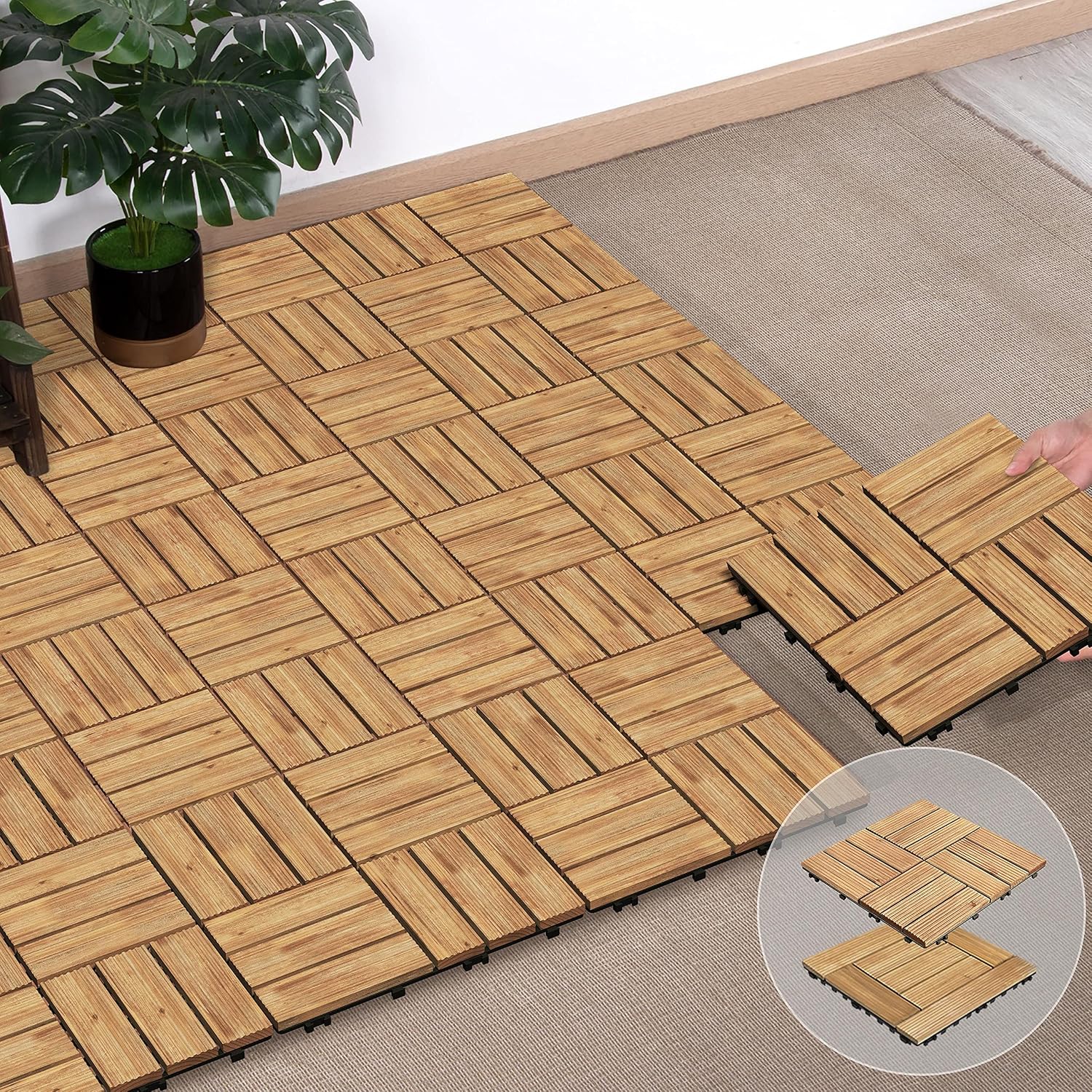 Topeakmart 27PCS Interlocking Deck Tiles 12x12 Patio Flooring, Brown