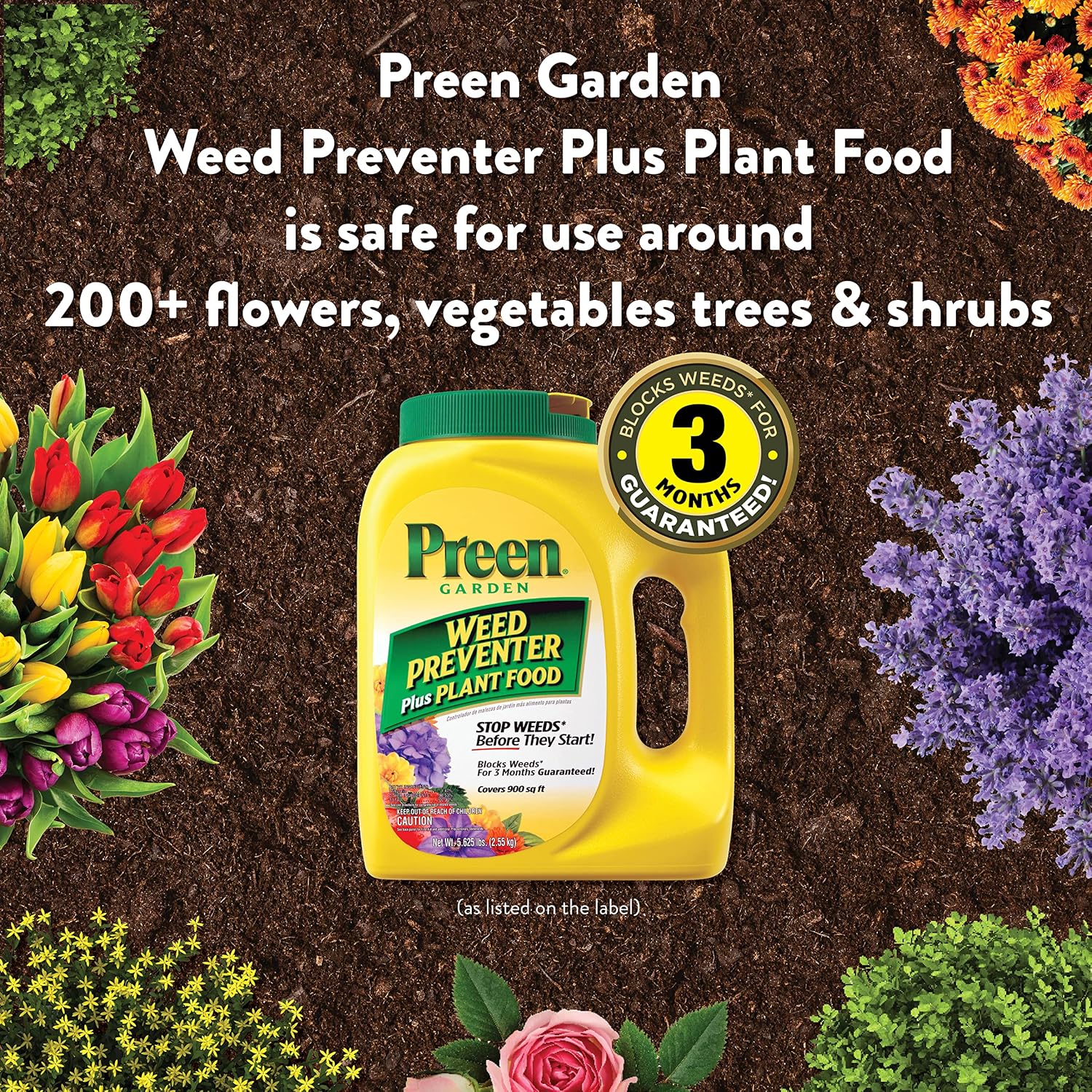 Preen Garden Weed Preventer Plus Plant Food 16 lb. Drum, Covers 2,560 sq ft | Granular All Purpose Fertilizer with Pre Emergent Weed Control for Gardens – Prevents Weeds and Feeds Plants