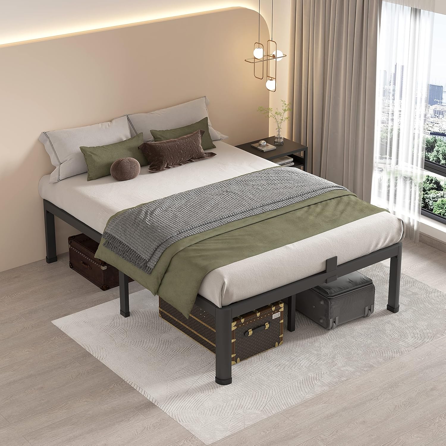 MAF 18 Inch Queen Bed Frames with Round Corner Legs Mattress Slide Stopper | No Box Spring Needed, Heavy Duty Metal Platform Bed Frame