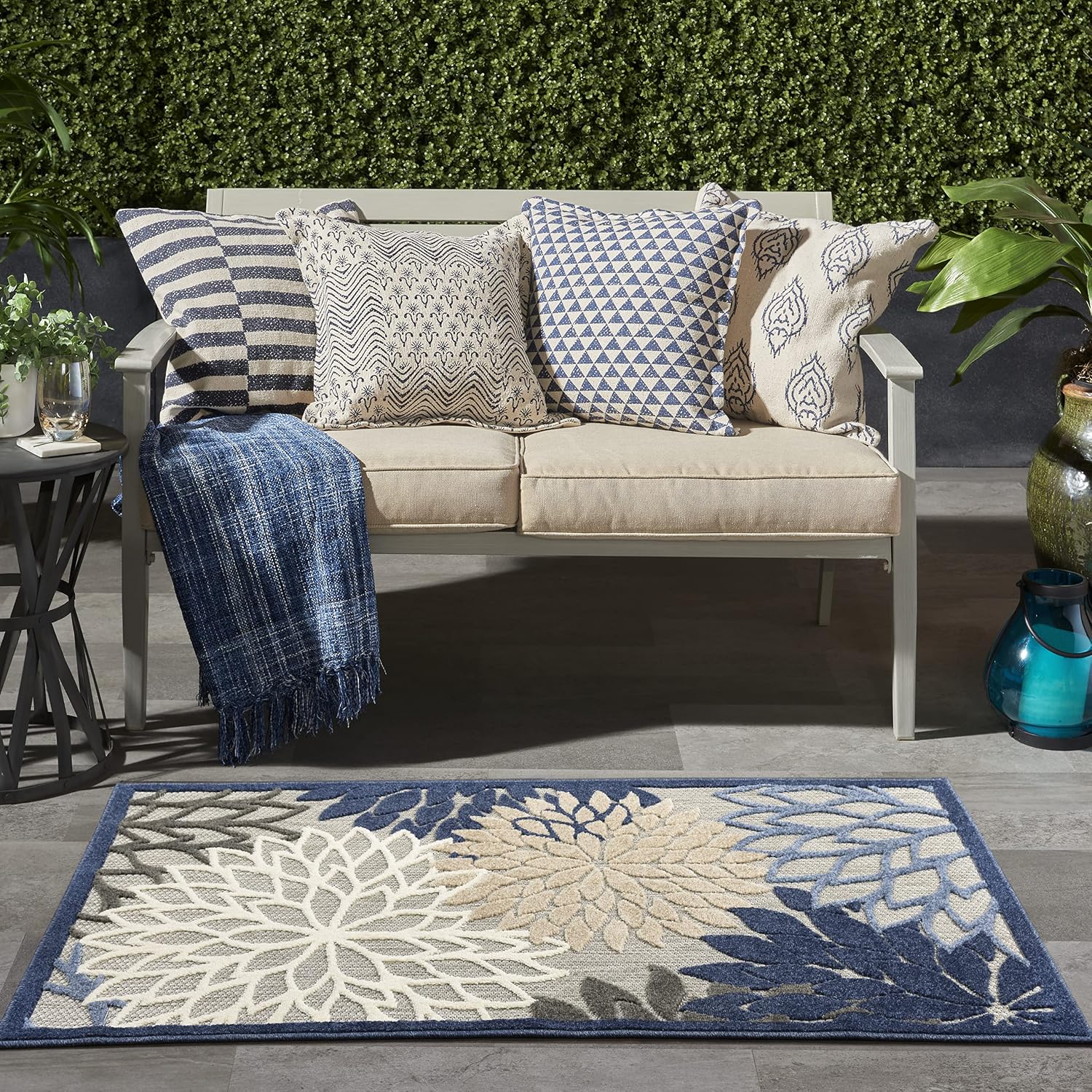Nourison Home Aloha Indoor/Outdoor Black White 2'8" x 4' Area Rug, Tropical, Botanical, Easy Cleaning, Non Shedding, Bed Room, Living Room