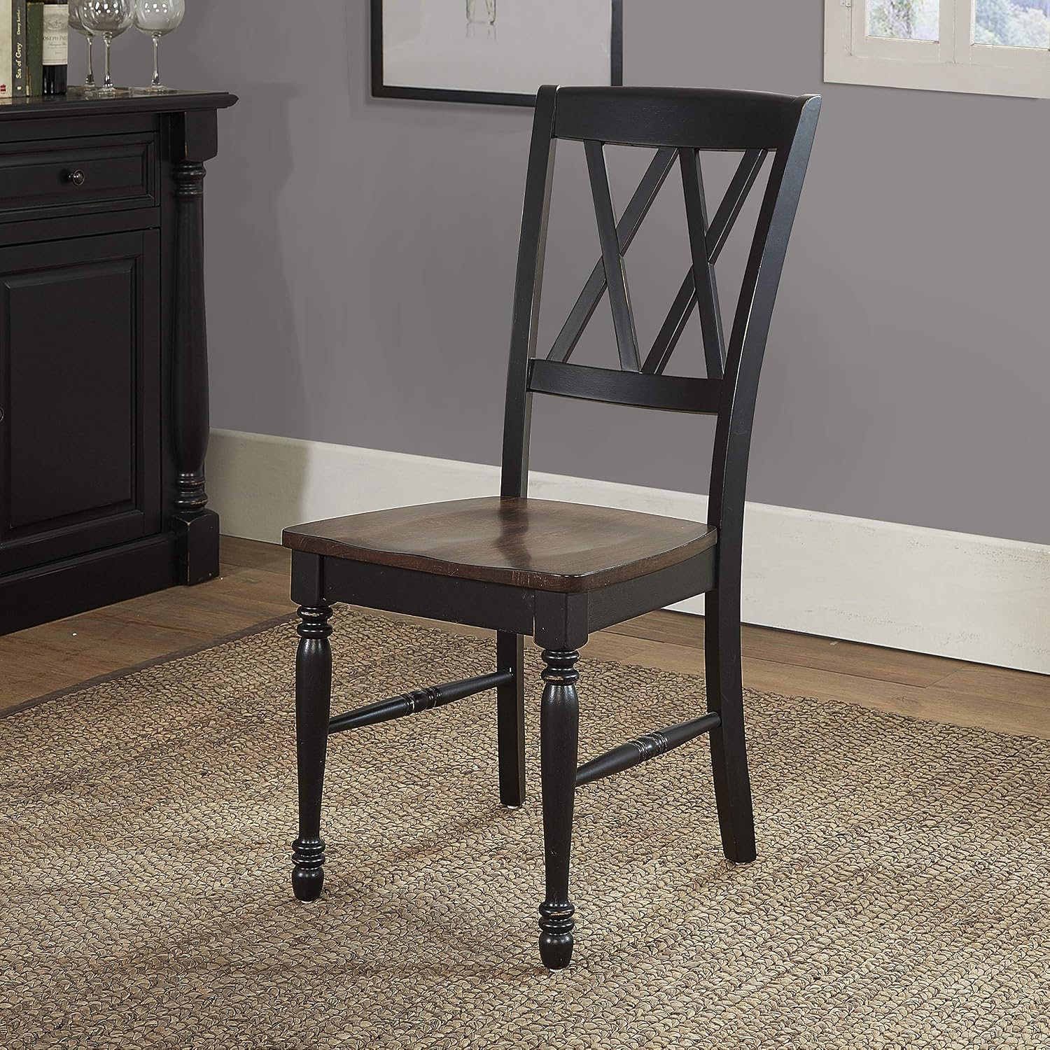 Crosley Furniture Shelby Traditional Wood X-Back Dining Room Chairs Set of 2, Kitchen Chair, Distressed White