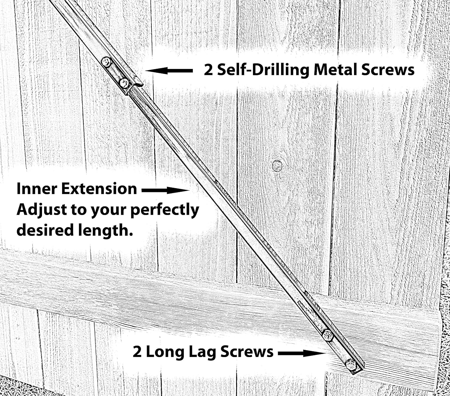 6' Telescopic Gate Brace - Wood Privacy Fence Anti Sag Gate Kit - Gate Hardware Kit for Outdoor Wooden Fence Gates
