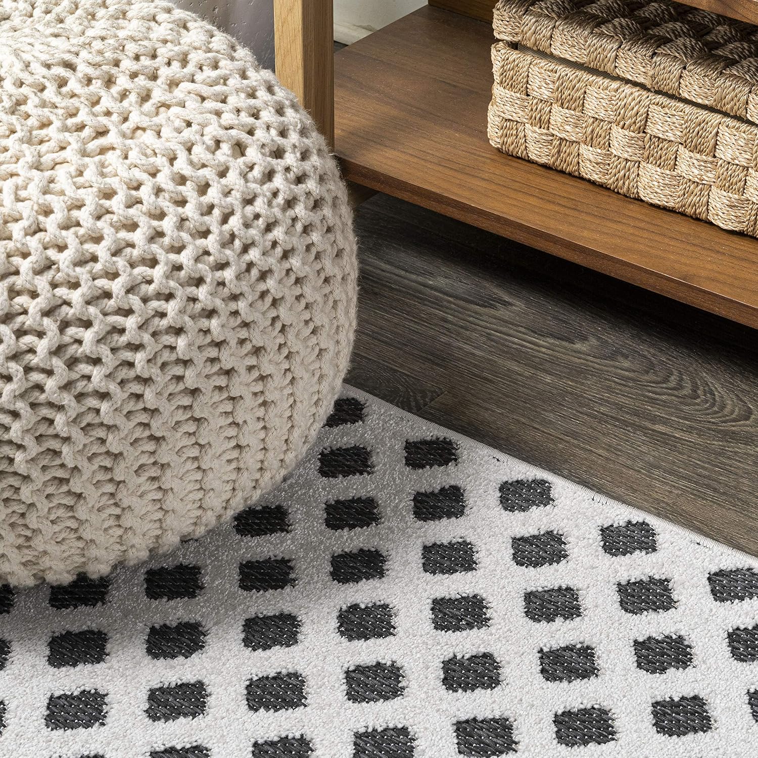 JONATHAN Y Mini-Diamond Trellis Indoor Outdoor Area Rug 3X5 White/Black, Rabat High-Low Pile for Backyard, Patio, Porch, Easy-Cleaning, High Traffic