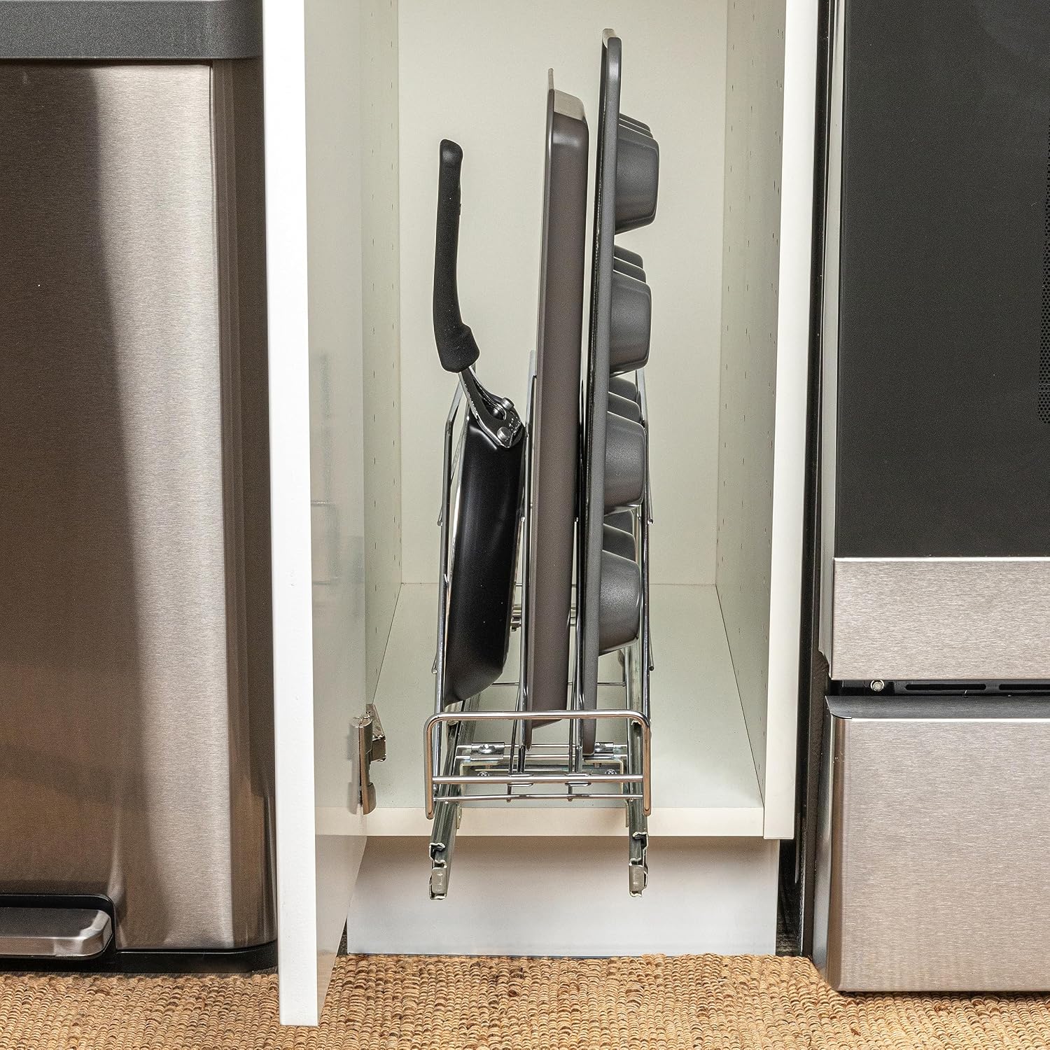 Household Essentials Glidez 2‑Tier Multipurpose Chrome‑Plated Steel Pull‑Out/Slide‑Out Under Cabinet Organizer, Chrome Finish