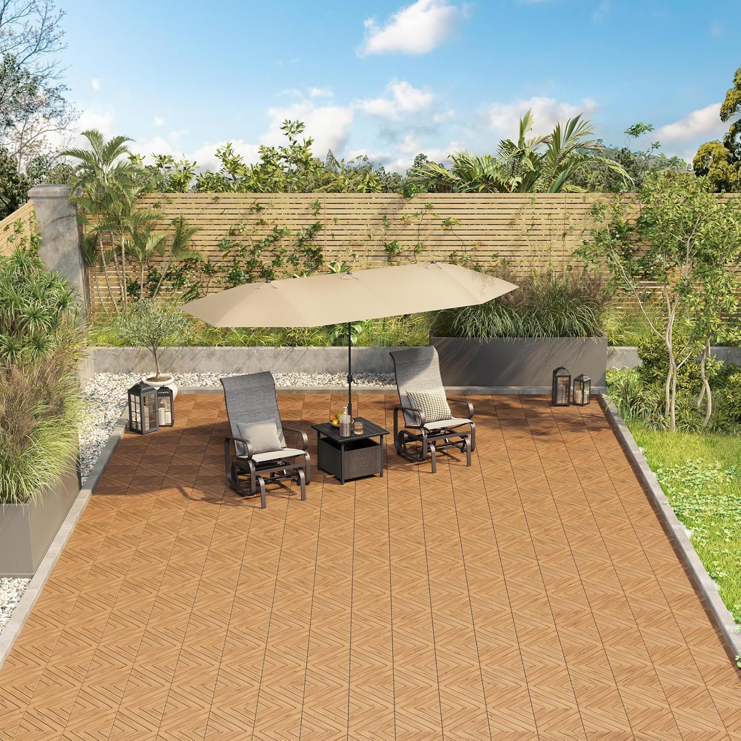 Topeakmart 27PCS Interlocking Deck Tiles 12x12 Patio Flooring, Brown