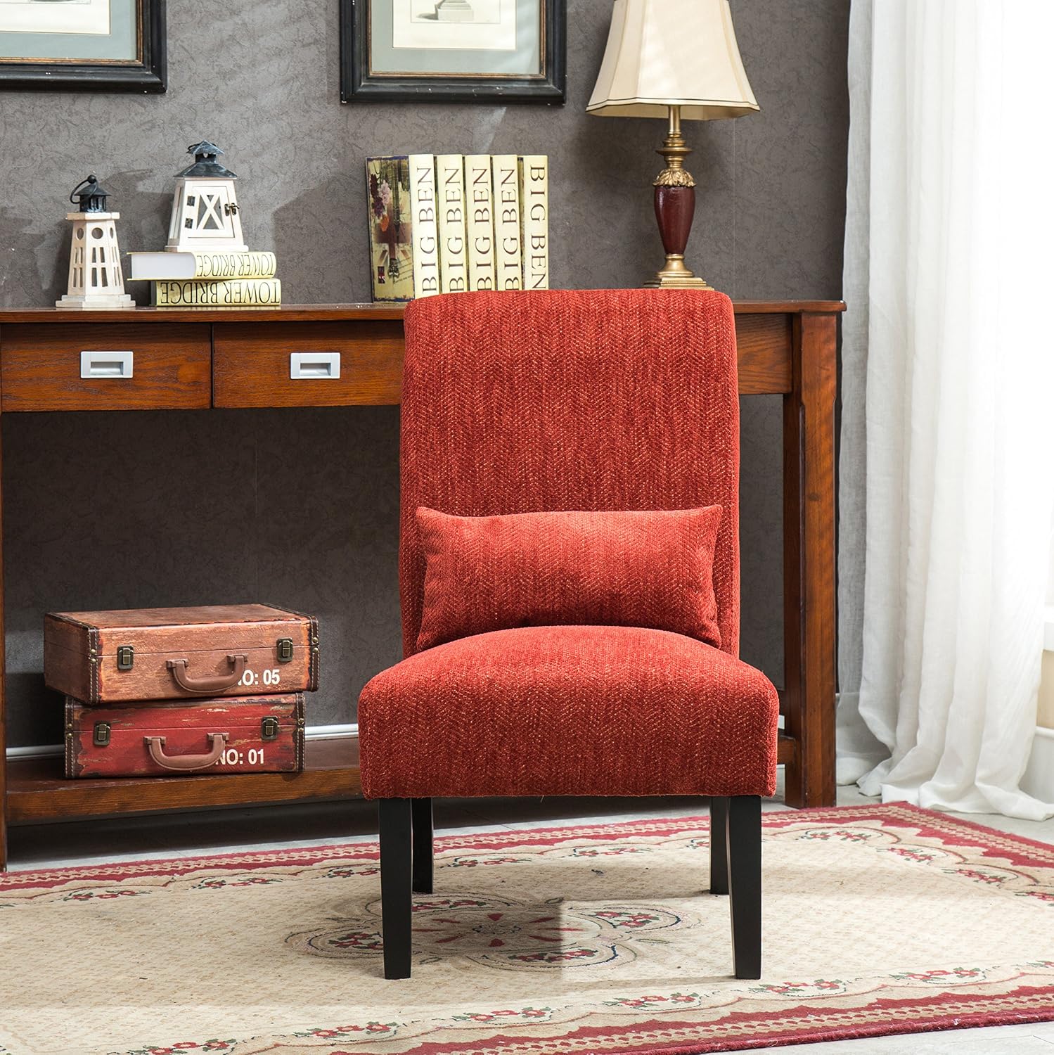 Roundhill Furniture Pisano Teal Blue Fabric Armless Contemporary Accent Chair with Kidney Pillow
