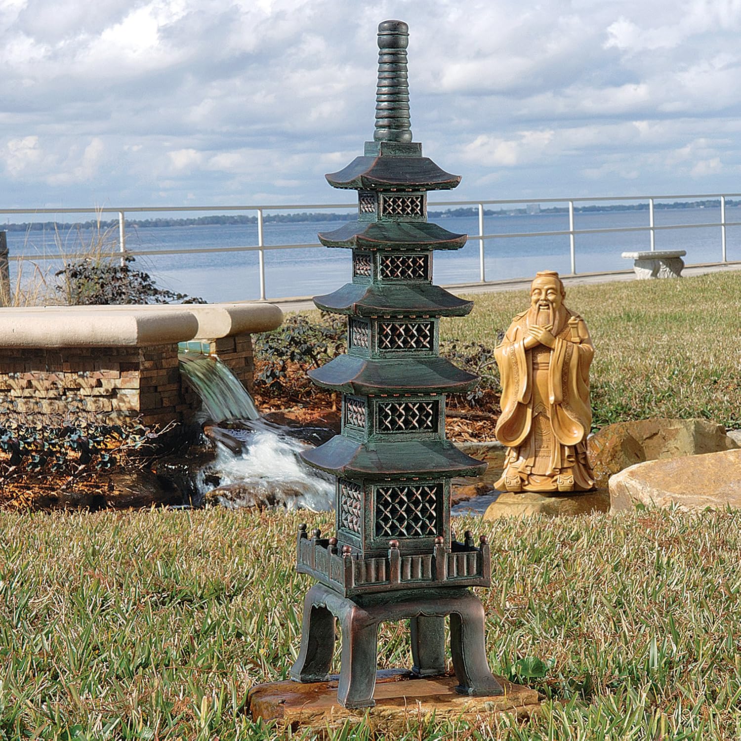 Design toscano ng29870 asian decor pagoda lantern indoor/outdoor statue, 11 inches wide, 11 inches deep, 17 inches high, handcast polyresin, two tone stone finish