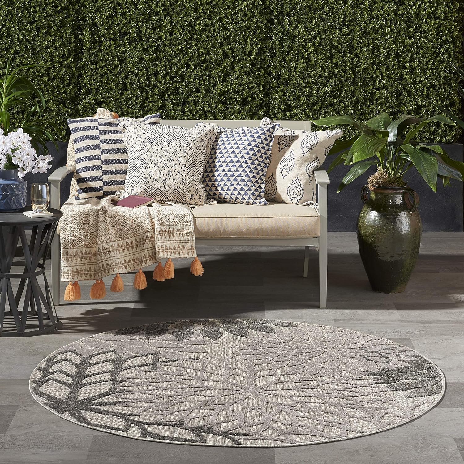 Nourison Home Aloha Indoor/Outdoor Black White 2'8" x 4' Area Rug, Tropical, Botanical, Easy Cleaning, Non Shedding, Bed Room, Living Room