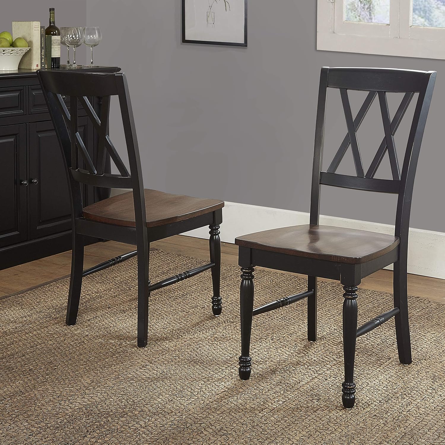 Crosley Furniture Shelby Traditional Wood X-Back Dining Room Chairs Set of 2, Kitchen Chair, Distressed White