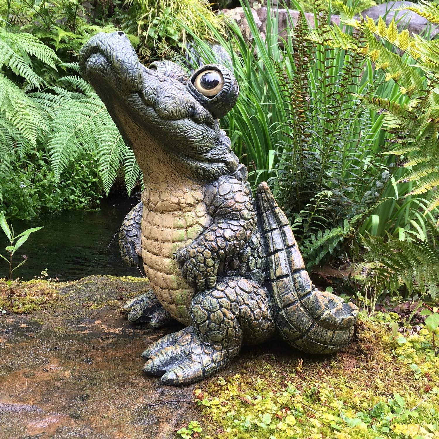 Toad Hollow Extra Large Standing Gator Home & Garden Alligator Statue 15.5" H