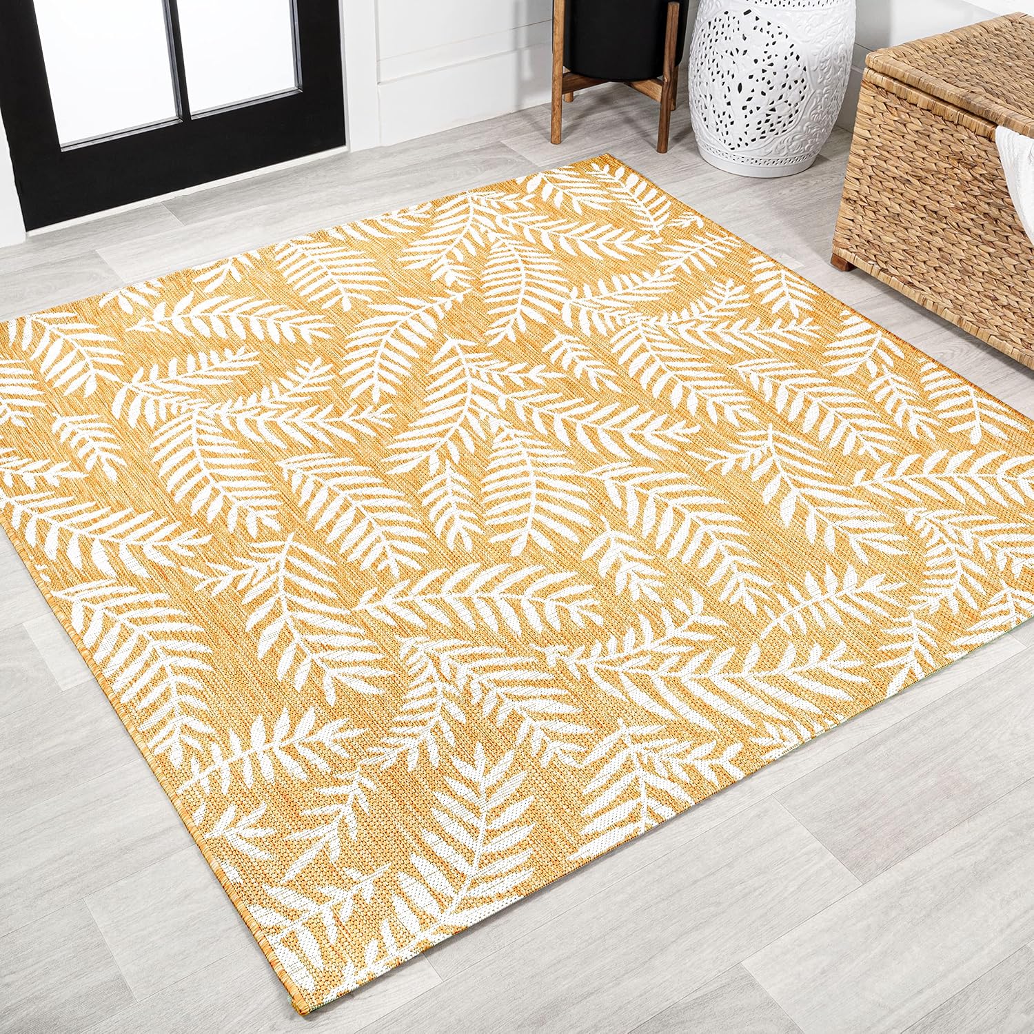 JONATHAN Y Palm Frond Indoor Outdoor Area Rug 3X5 Navy/Ivory, Nevis for Backyard, Patio, Porch, Easy-Cleaning, High Traffic, Pet-Friendly