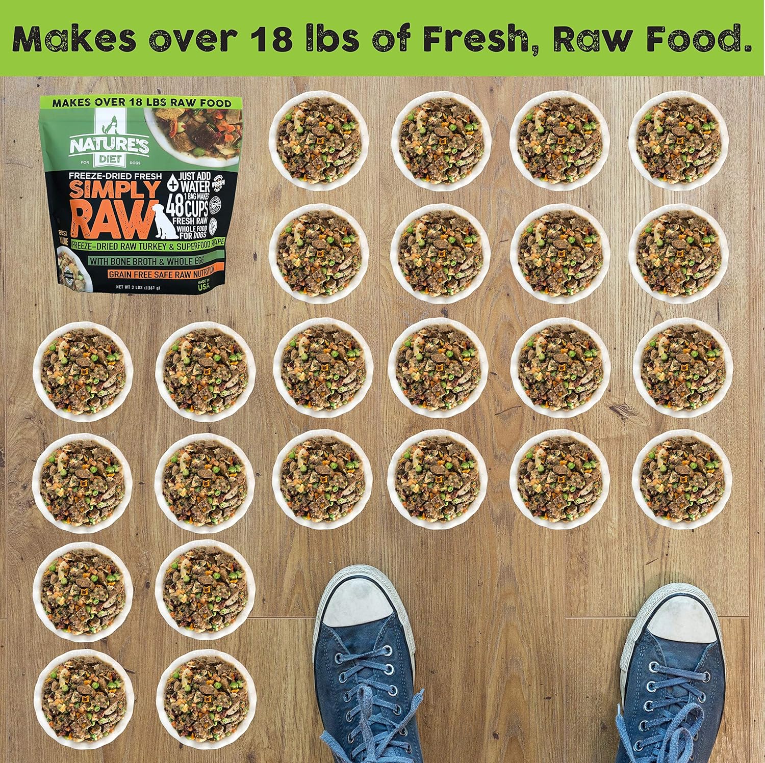 Nature's Diet Simply Raw Freeze-Dried Whole Food Meal - Makes 18 Lbs Fresh Food with Muscle, Organ, Bone Broth, Whole Egg, Superfoods