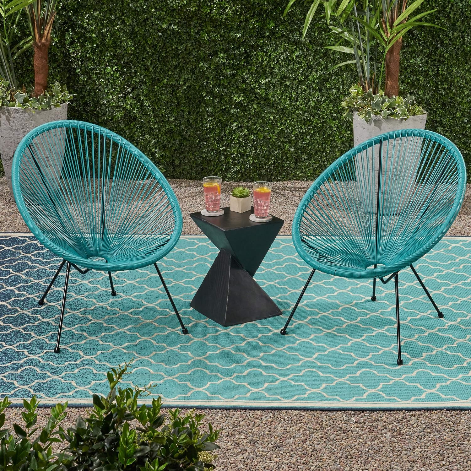 GDFStudio Noble House Anson Outdoor Hammock Weave Chair in Teal and Black (Set of 2)