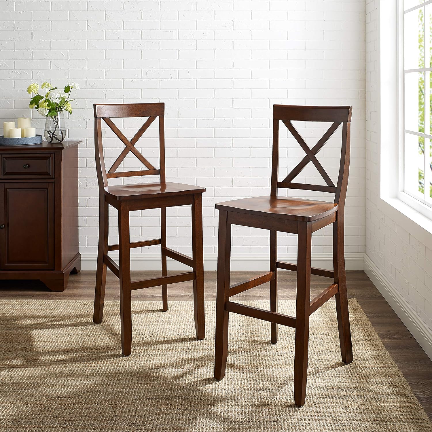 Crosley Furniture X-Back Wood Bar Stools Set of 2, Black, 30-inch
