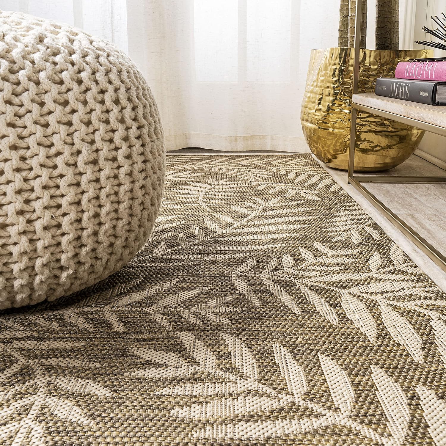 JONATHAN Y Palm Frond Indoor Outdoor Area Rug 3X5 Navy/Ivory, Nevis for Backyard, Patio, Porch, Easy-Cleaning, High Traffic, Pet-Friendly