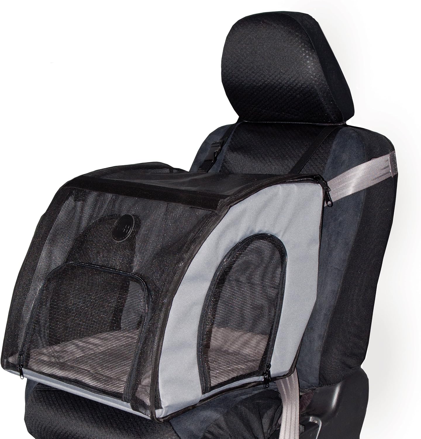 K&H Dog Car Seat, Travel Safety Carrier for Pets, Medium, Gray/Black | Enclosed Car Seat for Dogs, Soft-Sided Covered Pet Carrier, Washable Pad, Multiple Entrances, Mesh Windows, 24x19x17in