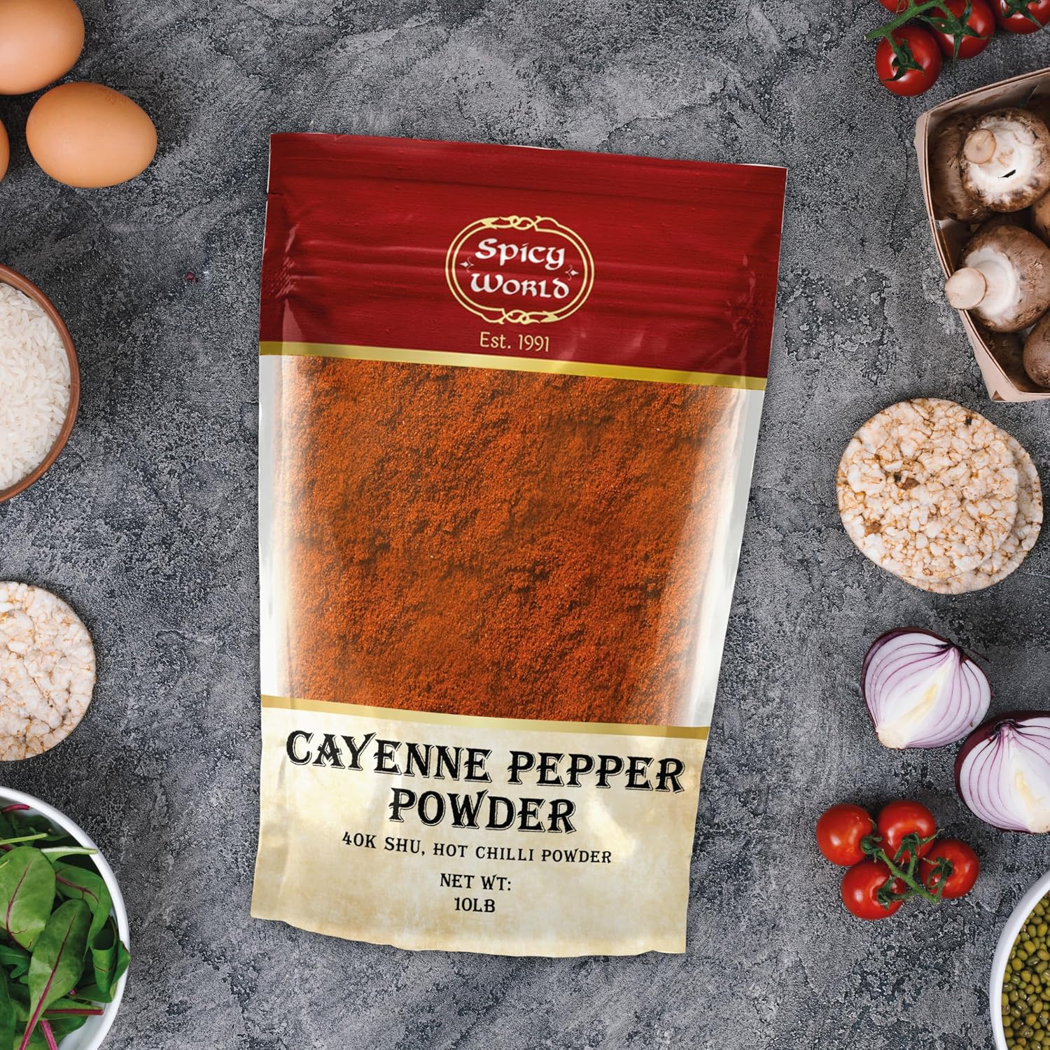 Spicy World Cayenne Pepper Powder Ground Chili Pepper 10 Pound Bulk Bag- 40K SHU, Hot Chilli Powder
