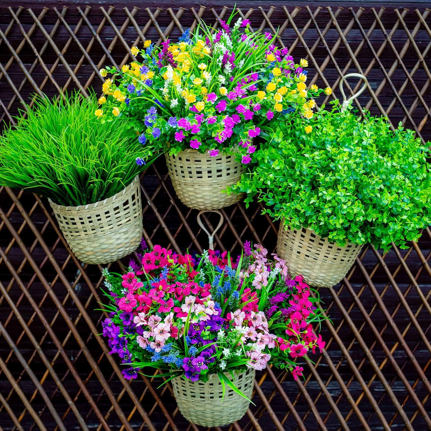 AXYLEX Artificial Flowers for Outdoors, 12 Bundles Fake Plants (Yellow) | UV resistant faux plastic flowers, no fade artificial greenery – garden, patio, porch & home