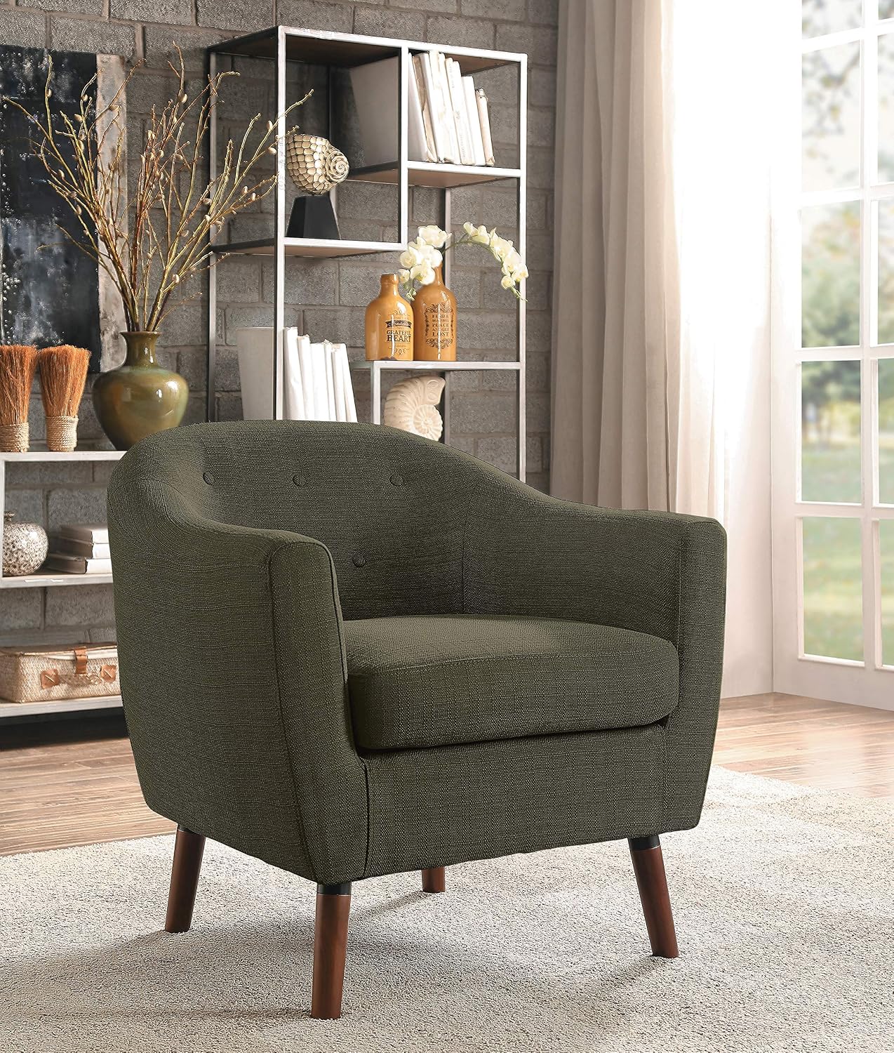 Homelegance Lucille Modern Accent Chair, Upholstered Reading Chair with Button-Tufted Back, Sloped Arms, Removable Seat Cushion Cover and Espresso Wood Legs, for Living Room, Bedroom or Office, Blue