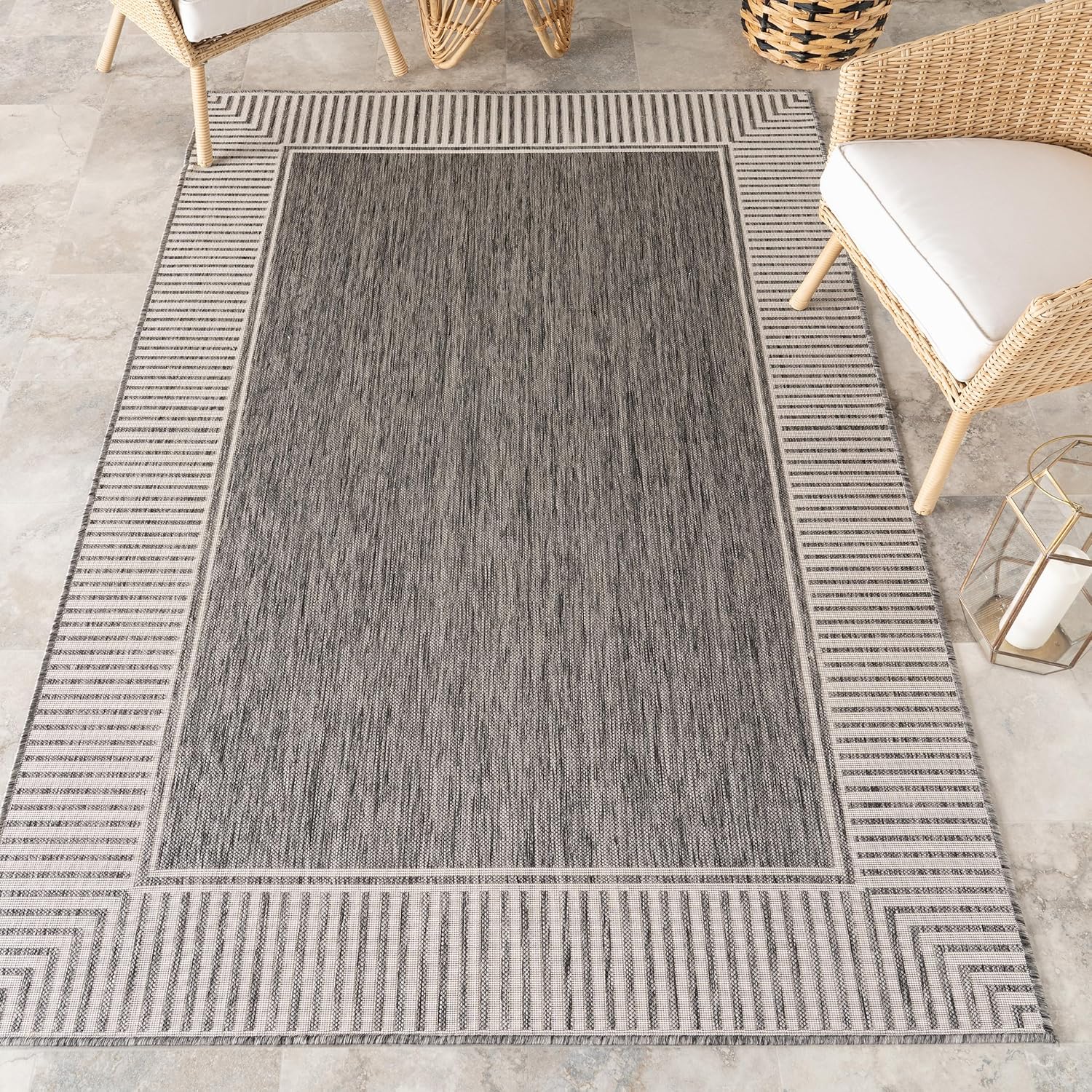 nuLOOM Asha Light Brown Bordered Indoor/Outdoor Area Rug, 4' x 5'