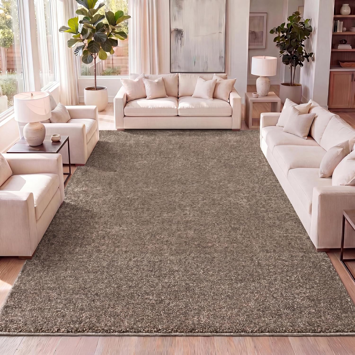 JONATHAN Y Haze Solid Low-Pile Brown Indoor Area Rug 8x10, Coastal, Bohemian, Minimalist, Classic, Easy-Cleaning for Living Room, Bedroom, Kitchen