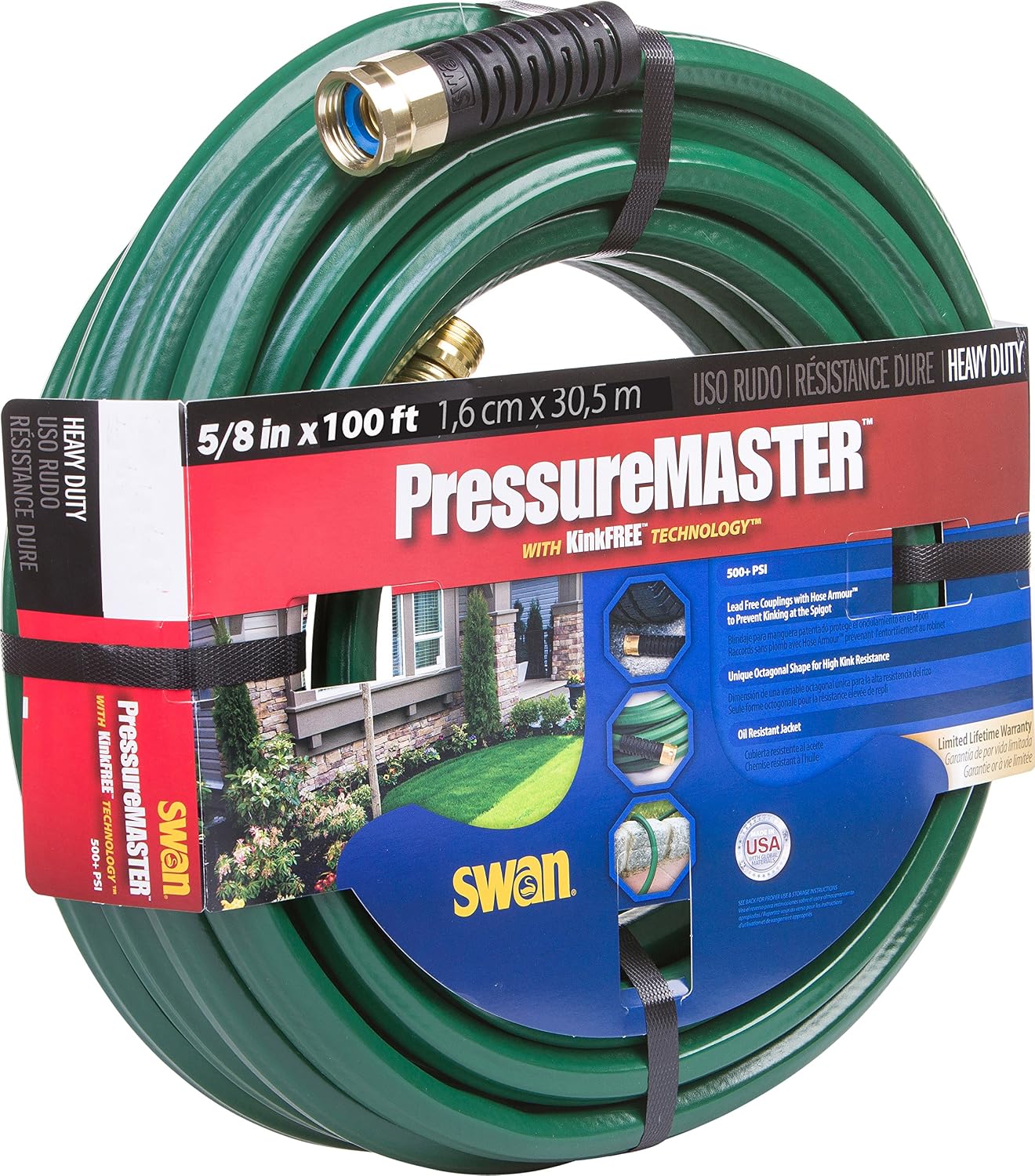 Swan Products SN7958100 Premium Heavy Duty Pressure Master Garden Hose 100 ft, 5/8" Diameter, Green