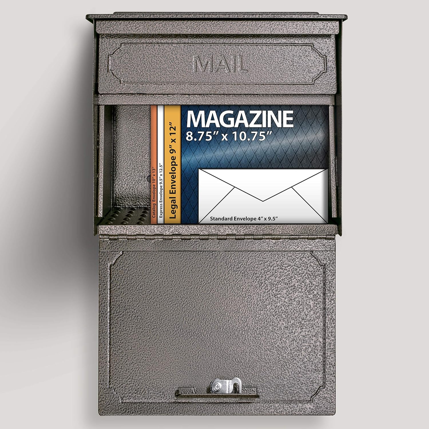 Mail Boss 7172 Townhouse Locking Security Wall Mount Mailbox, Black, Pack of 1 | Anti-pry locking door, classic stamped-panel design with decorative top cap, fixed slot fits envelopes and magazines.