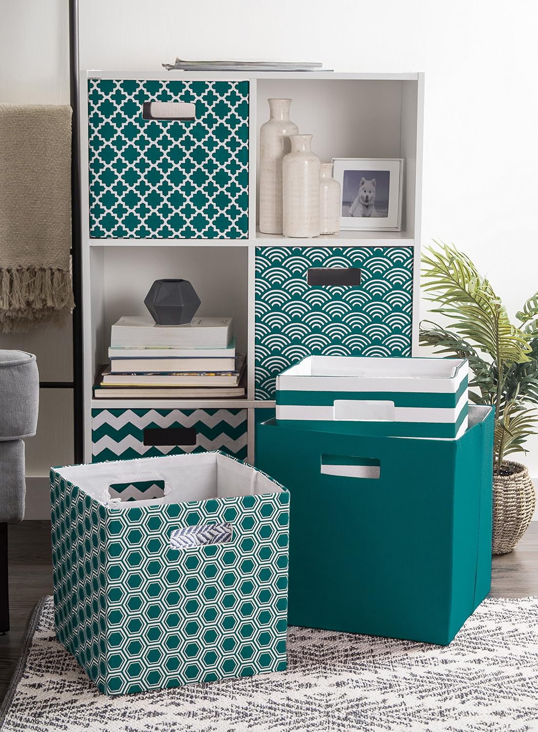 DII Fabric Storage Cube Organizer Bin 13x13x13 Foldable, Teal