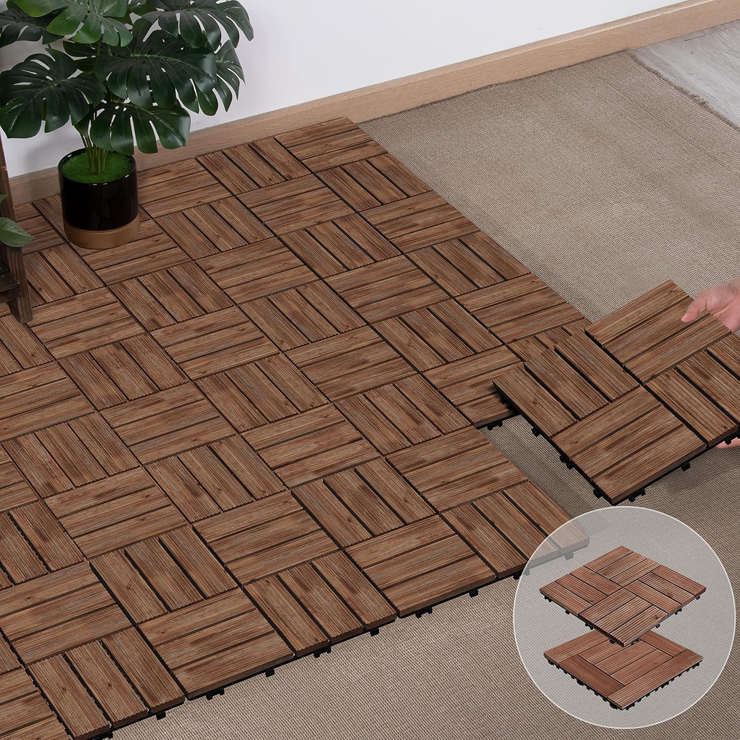 Topeakmart 27PCS Interlocking Deck Tiles 12x12 Patio Flooring, Brown