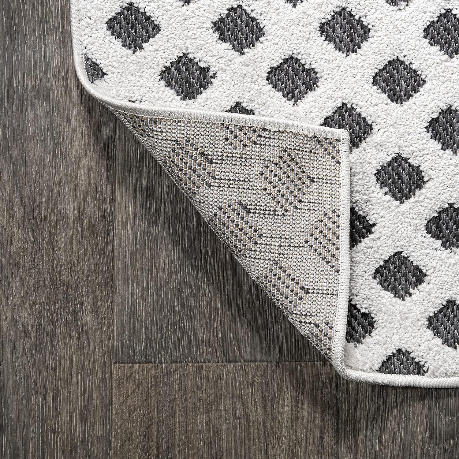 JONATHAN Y Mini-Diamond Trellis Indoor Outdoor Area Rug 3X5 White/Black, Rabat High-Low Pile for Backyard, Patio, Porch, Easy-Cleaning, High Traffic