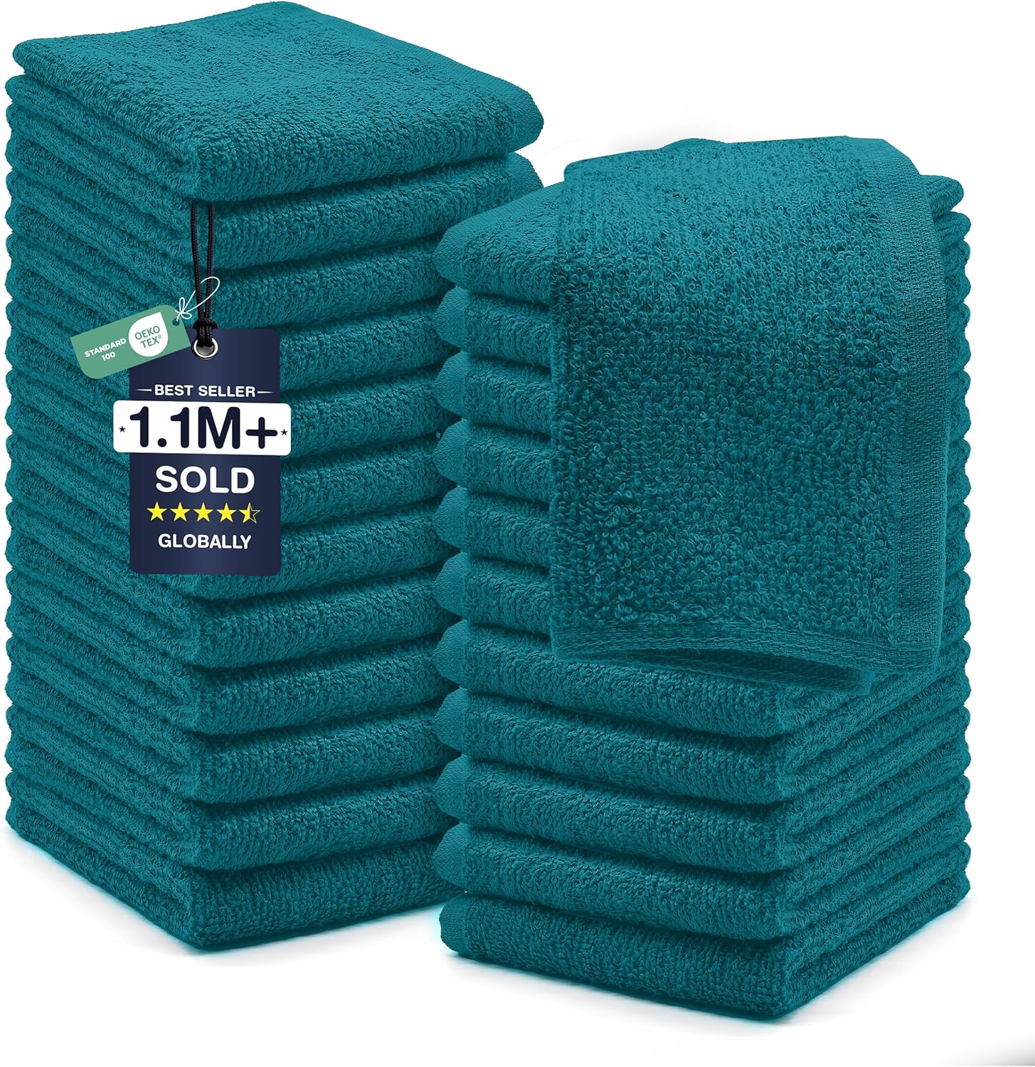 DAN RIVER 24 Pack Cotton Wash Cloths Set for Showering [12x12] White