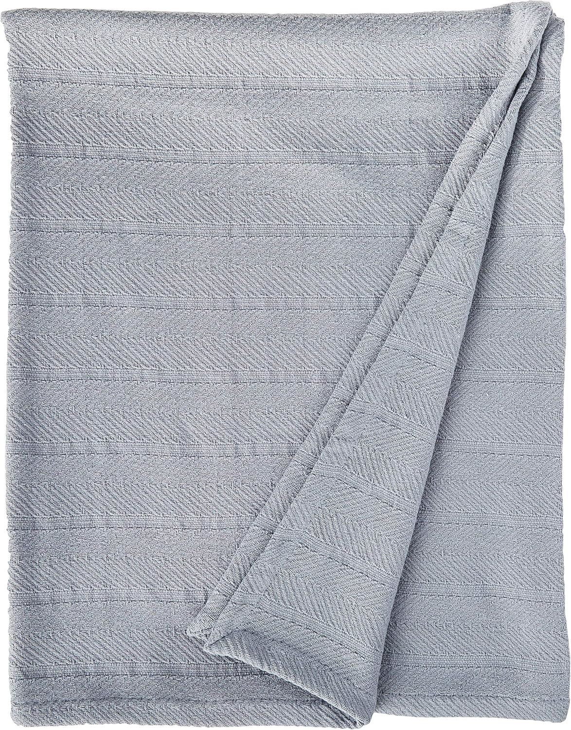 Eddie Bauer - Queen Size Blanket, 100% Soft Cotton Bed Blanket for Year Round Comfort, Throw Blanket for Couch or Bed (Herringbone Blue Stripe)