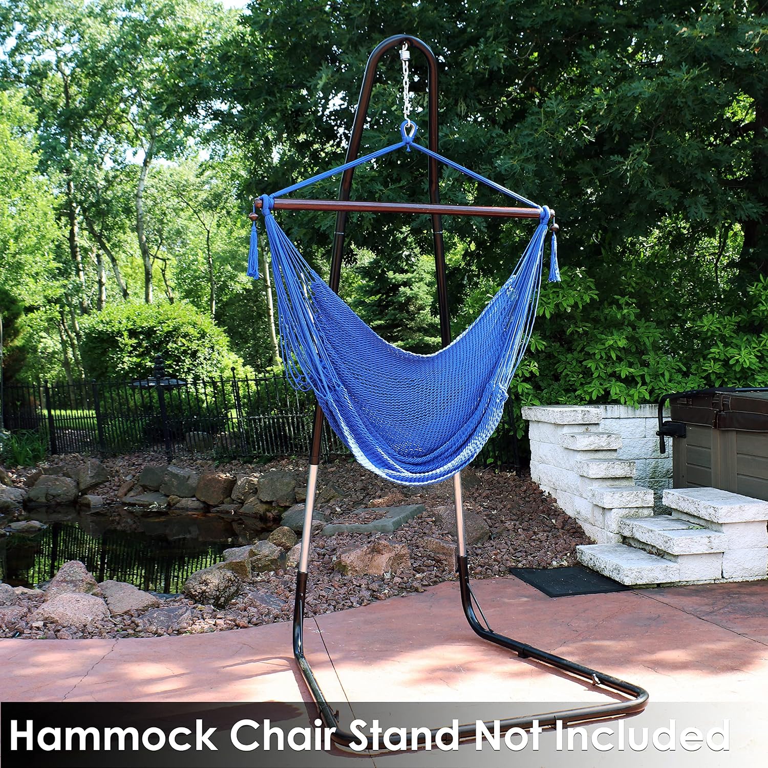 Sunnydaze Hanging Hammock Chair Swing for Patio, Caribbean, Tan | 300 lb Capacity, Wooden Spreader Bar, Woven Polyester, Hang From a Tree, Hammock Chair Stand, or Ceiling, Hammock Swing Chair