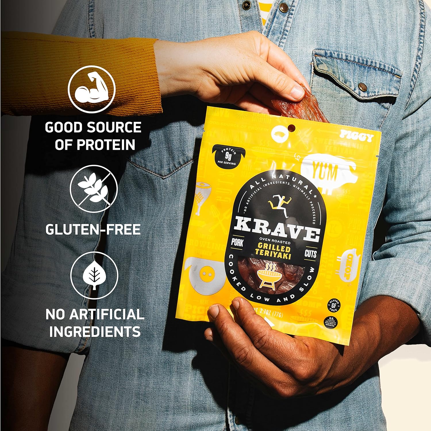 KRAVE All Natural Pork Jerky, Black Cherry BBQ - Protein Packed Snacks Roasted for Maximum Flavor - Premium Tender Meat Cuts - Gluten Free - 2.7 Ounce