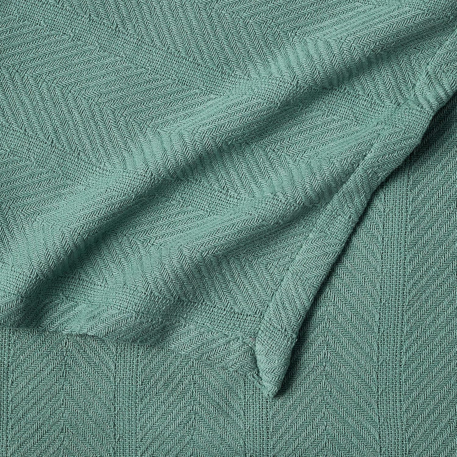 Eddie Bauer - Queen Size Blanket, 100% Soft Cotton Bed Blanket for Year Round Comfort, Throw Blanket for Couch or Bed (Herringbone Blue Stripe)