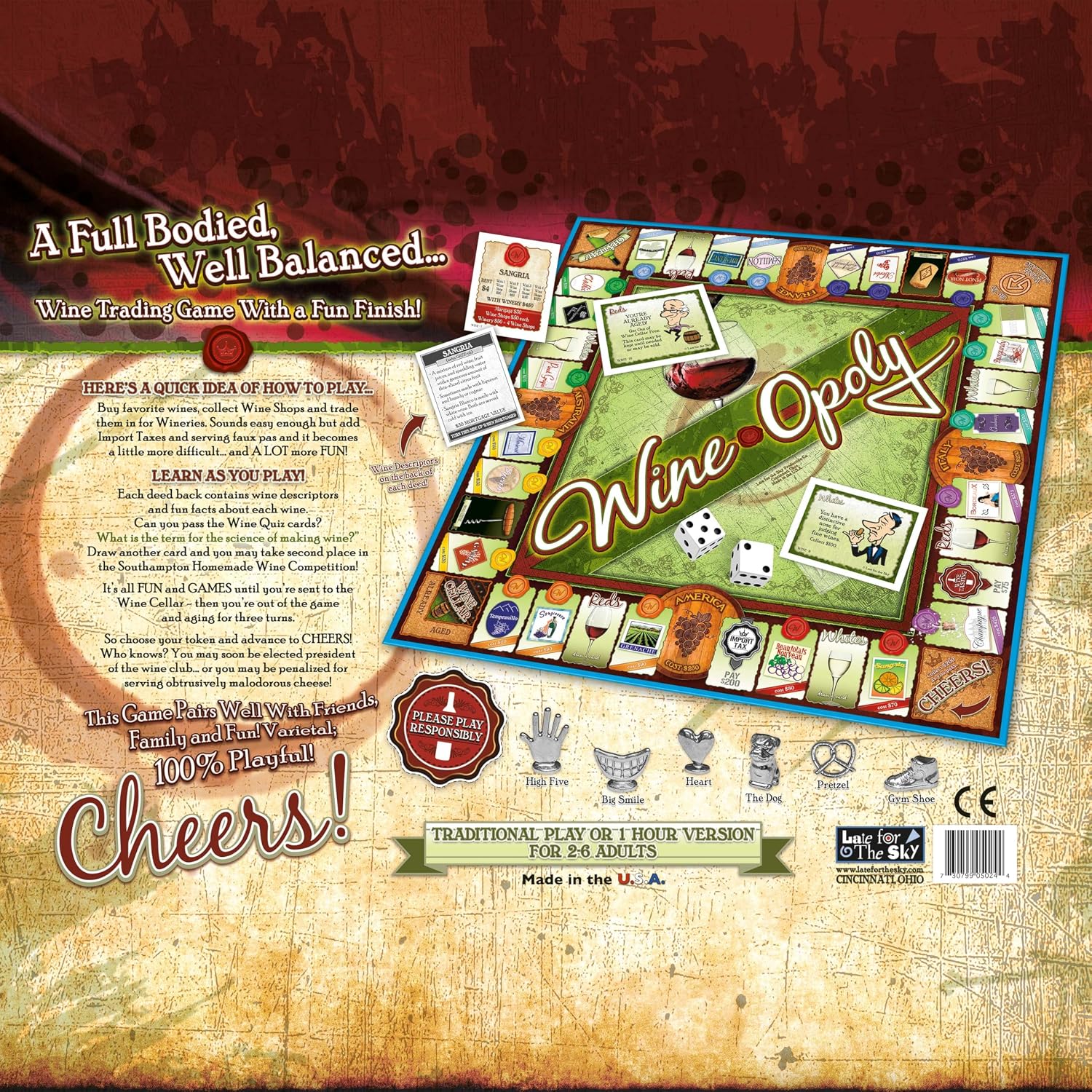Late for the Sky Wine-Opoly Board Game – Wine Lovers Party and Family Strategy, Property Trading Fun for Adults and Teens, 2–6 Players