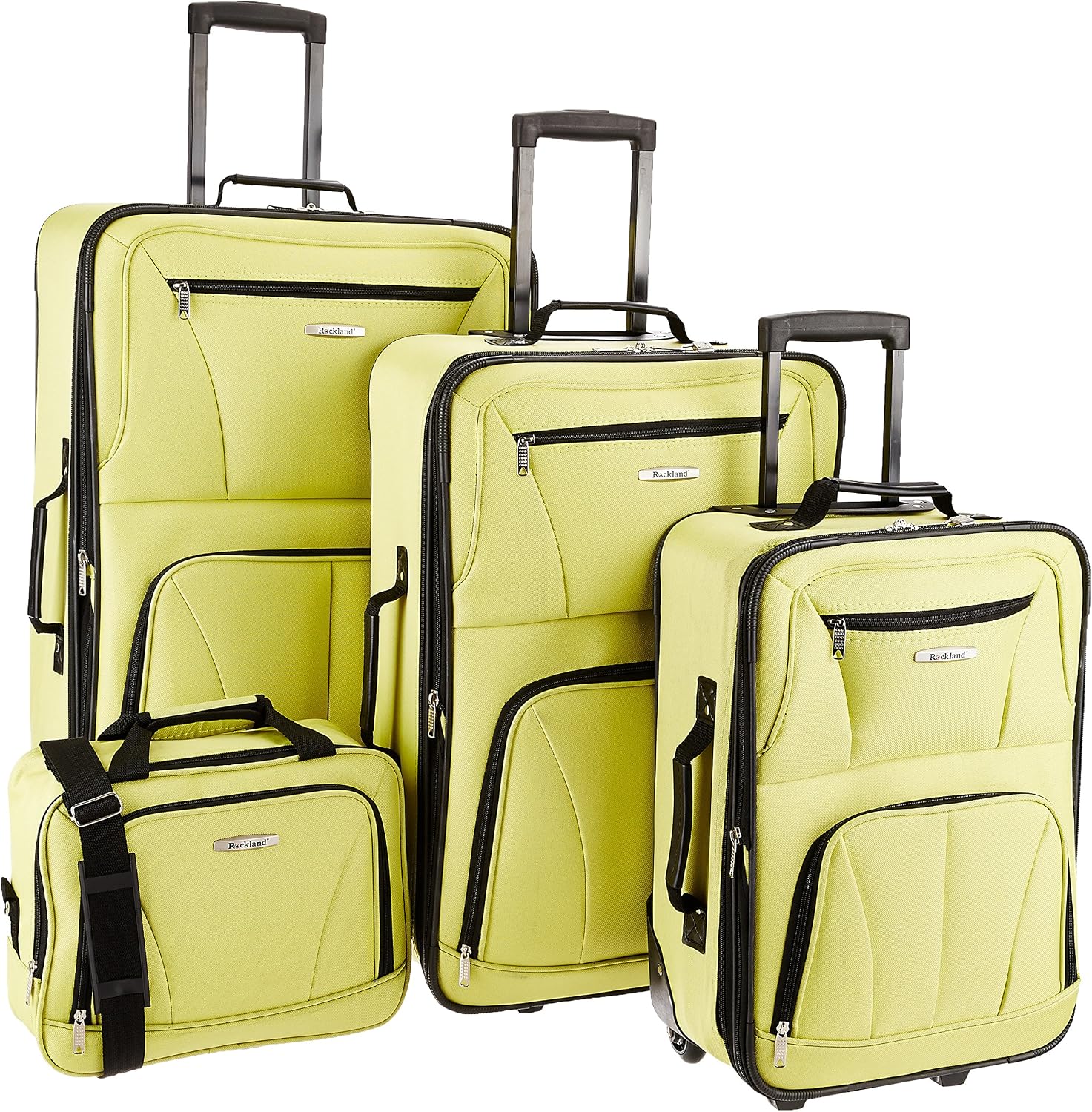 Rockland Fashion Softside Upright Luggage Set,Expandable, Telescopic Handle, Wheel, Black Dot, 2-Piece (14/19)